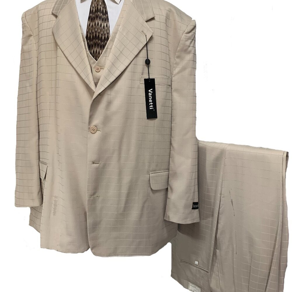 VANETTI LaCOLLEZIONI MEN'S 3 PIECE SUIT ITALIAN SUPERIOR POLYESTER 4B WOOL TOUCH